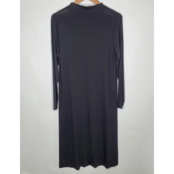 Eileen Fisher Womens Solid Black Midi Dress Size M Long Sleeve V Neck Minimalist - Picture 3 of 10